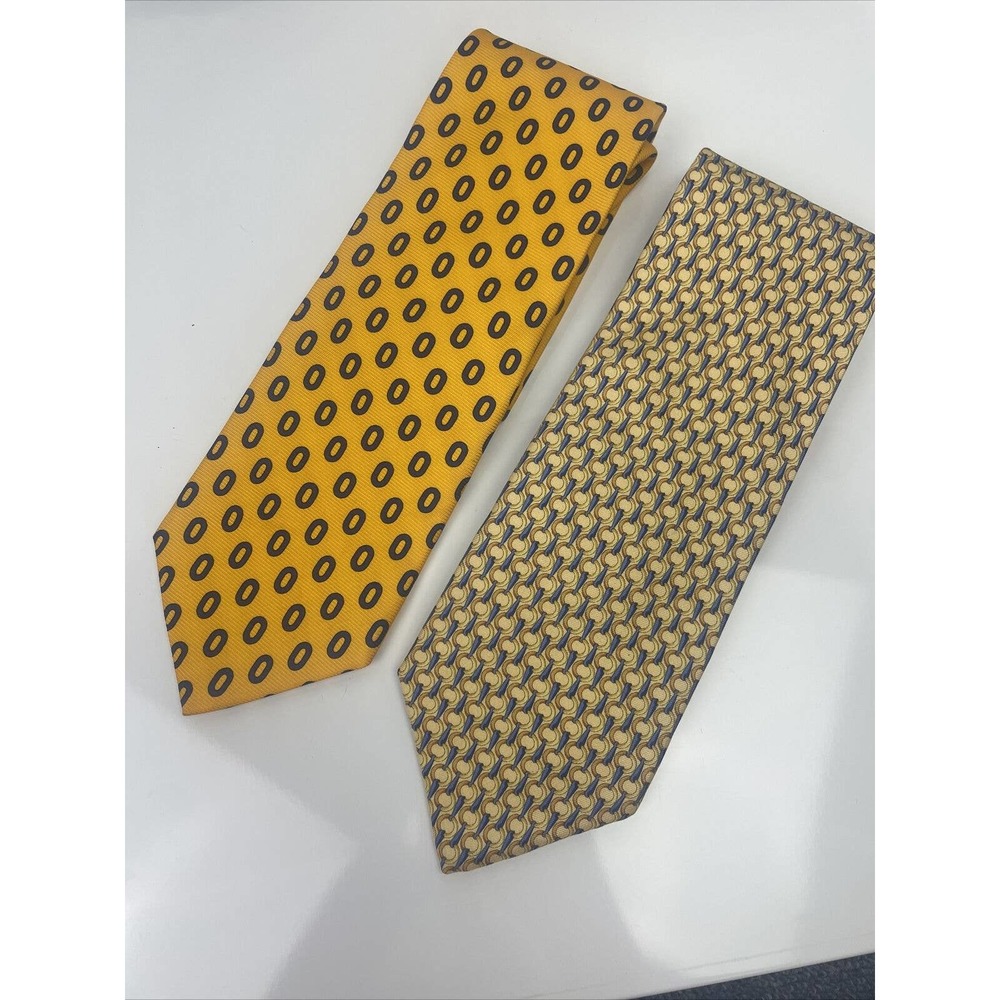 Lot of 2 BROOKS BROTHERS Makers all Silk Mens Neck Ties Patterns Golds Navy